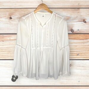 Sophie Max White Boho Flowy Top Long Sleeve Size Small